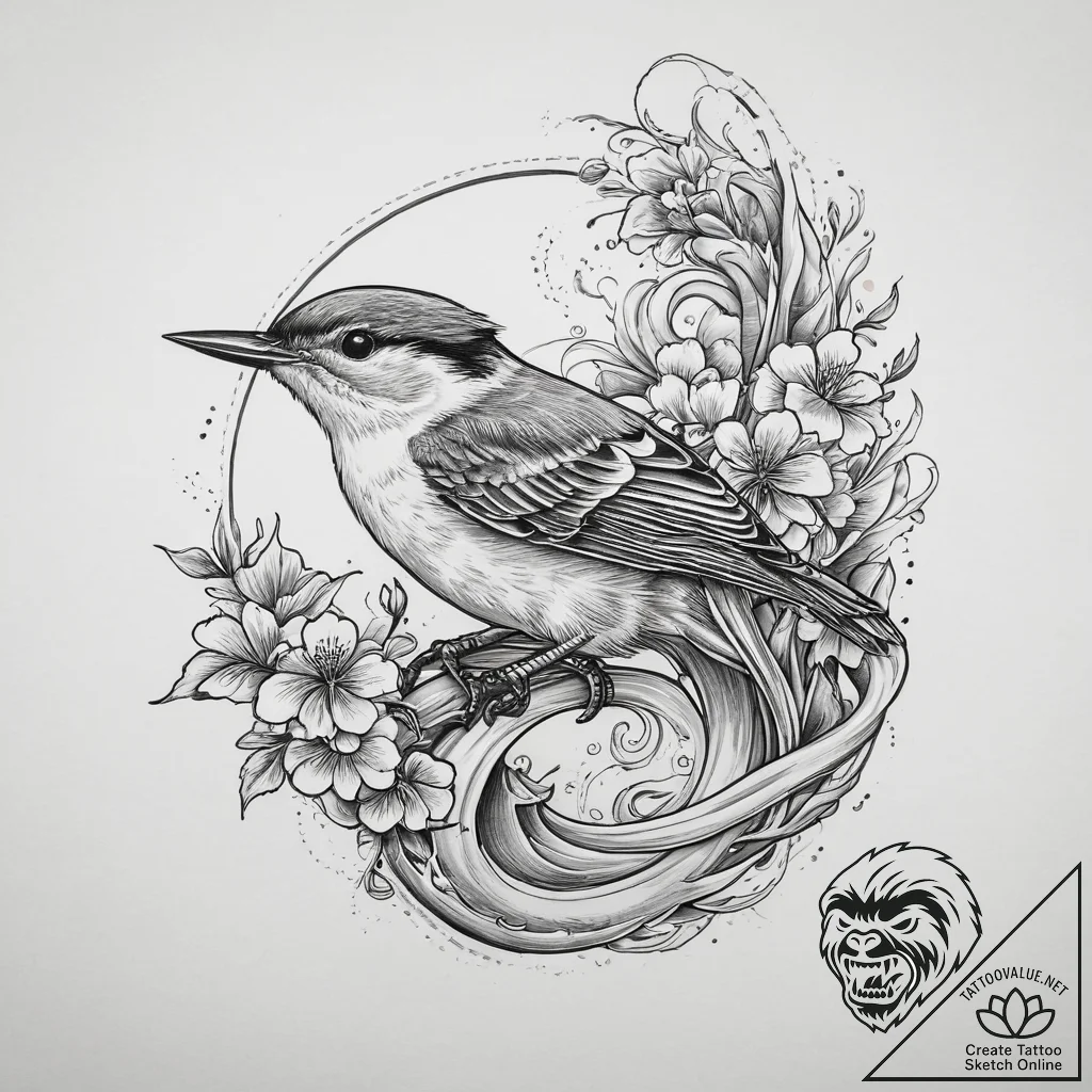 Tattoo sketch red-breasted nuthatch, tattoo l... - tattoo sketch (№1756358313_0, 28.08.2025 05:18) — tattoovalue.net