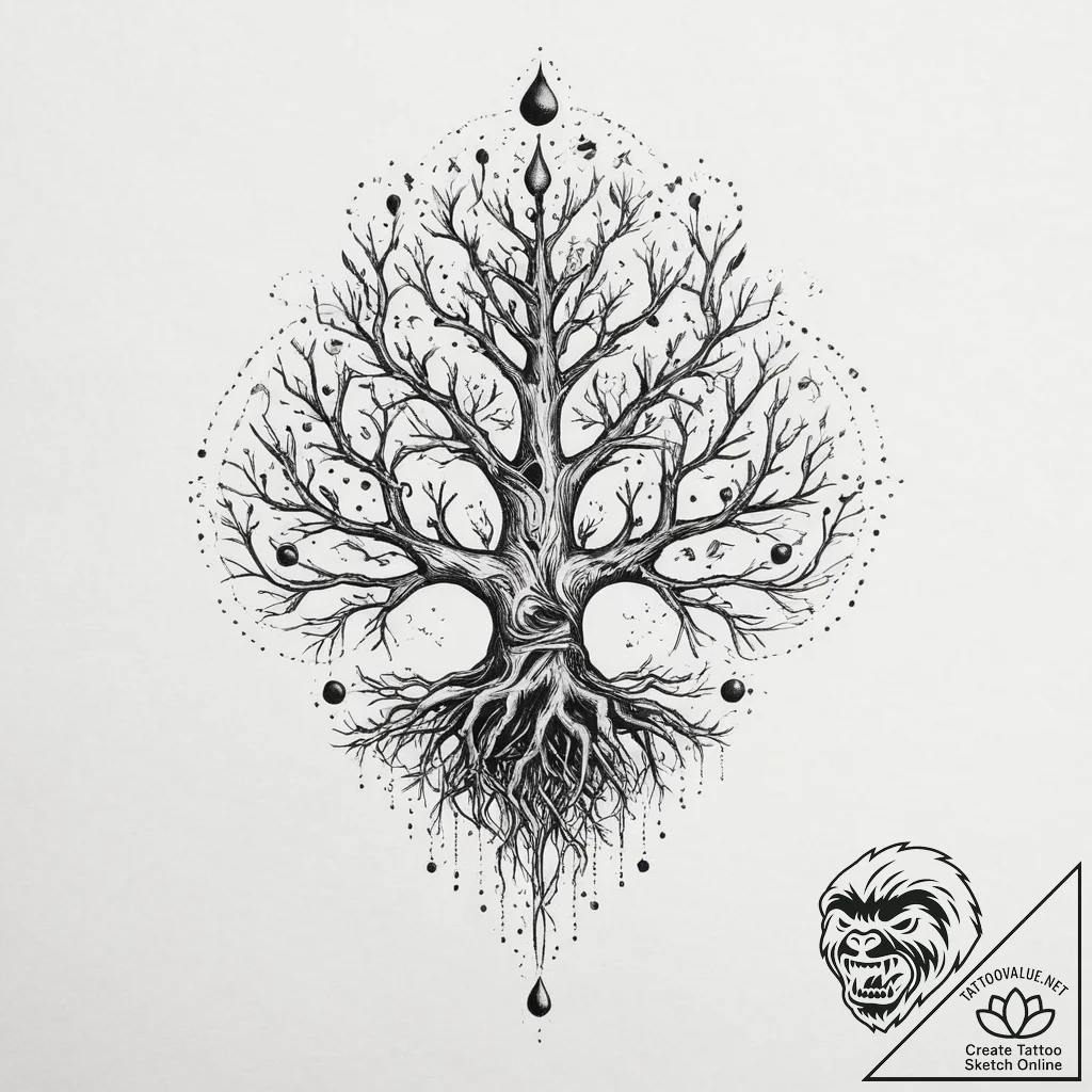 Tattoo sketch cosmic root, tattoo drawing out... - tattoo sketch (№1756358509_0, 28.08.2025 05:21) — tattoovalue.net