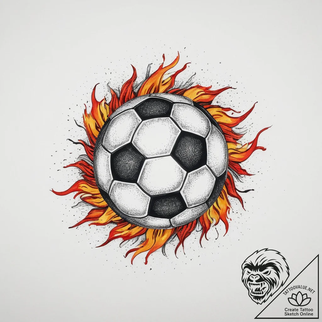Tattoo sketch soccer ball on fire, ink illust... - tattoo sketch (№1756360102_0, 28.08.2025 05:48) — tattoovalue.net