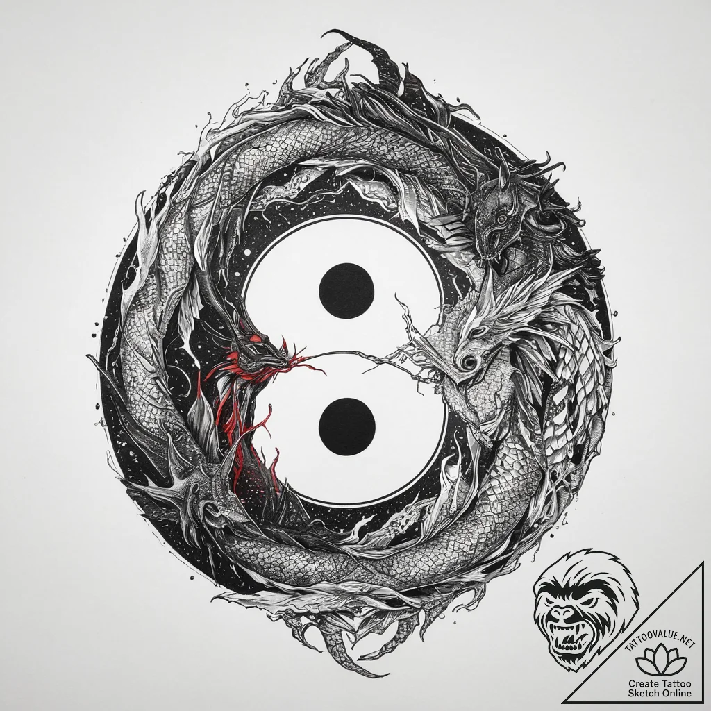 Tattoo sketch yin and yang with dragons, tatt... - tattoo sketch (№1756361305_0, 28.08.2025 06:08) — tattoovalue.net
