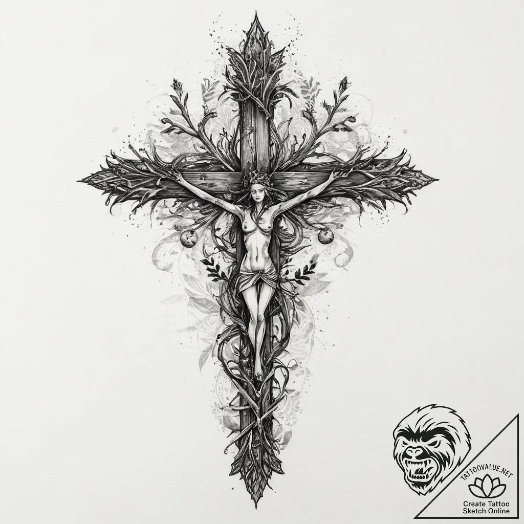 Tattoo sketch dryad branch, ink illustration... - tattoo sketch (№1756365078_0, 28.08.2025 07:11) — tattoovalue.net
