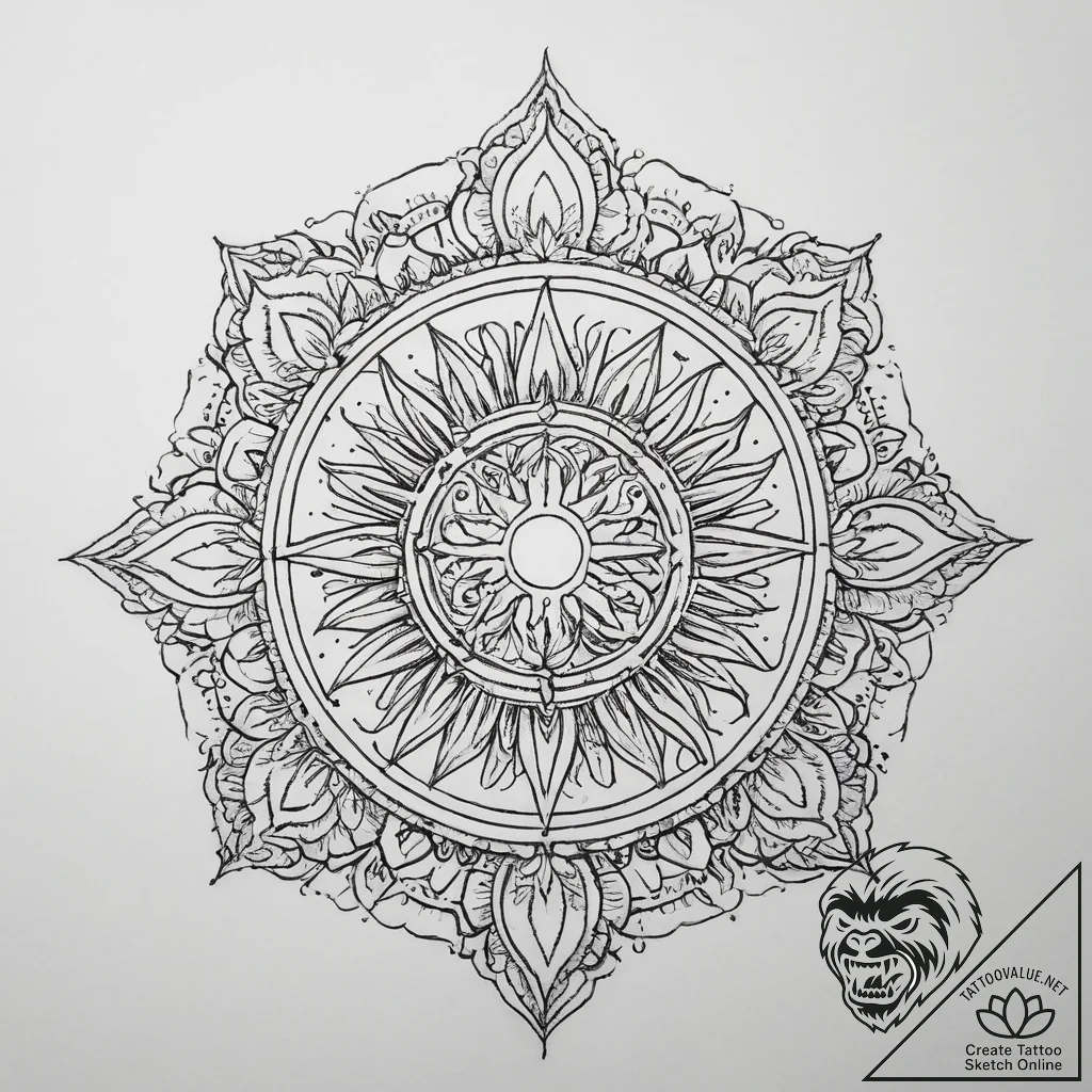Tattoo sketch kolovrat (sun wheel) with a sun... - tattoo sketch (№1756366270_0, 28.08.2025 07:31) — tattoovalue.net