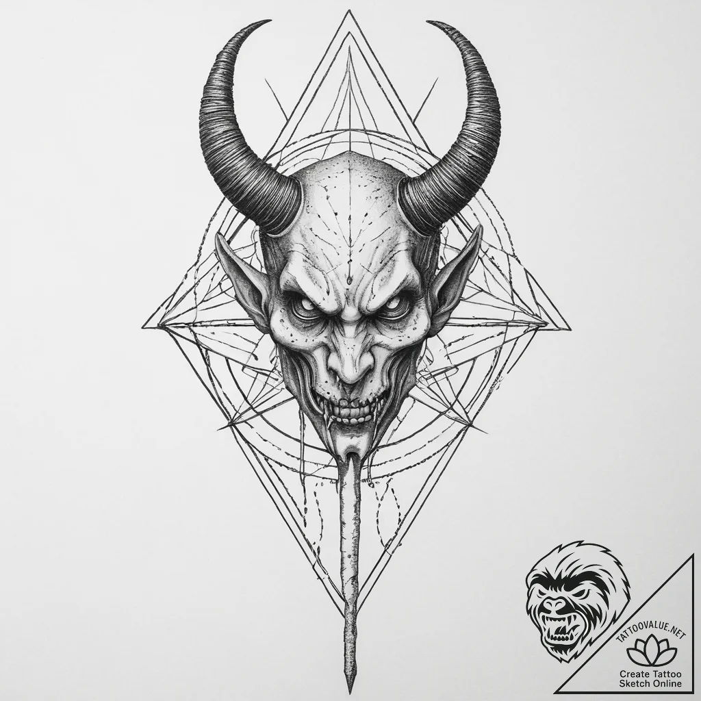 Tattoo sketch demon with a pitchfork, tattoo... - tattoo sketch (№1756367868_0, 28.08.2025 07:57) — tattoovalue.net