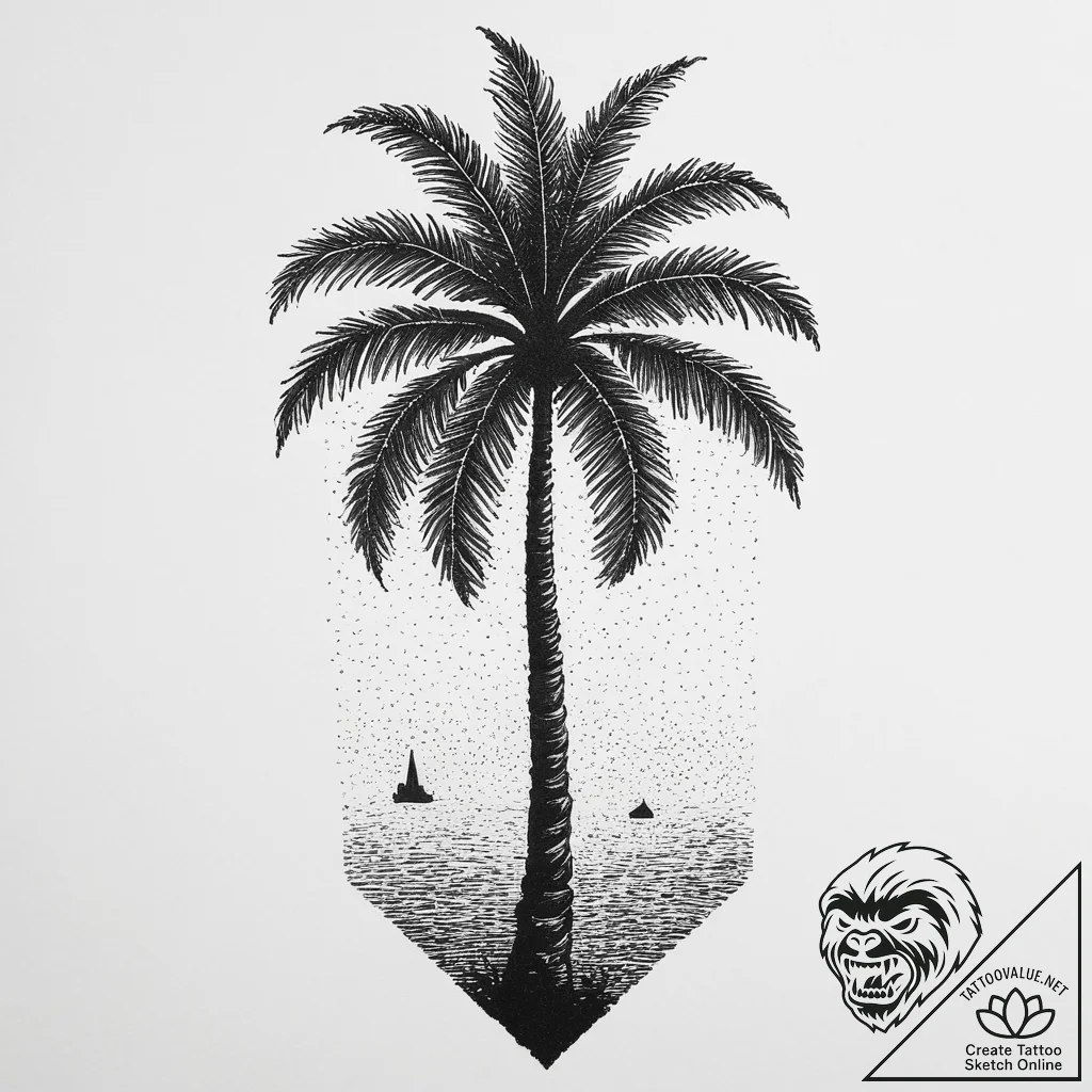 Tattoo sketch palm tree silhouette at sunset,... - tattoo sketch (№1756370845_0, 28.08.2025 08:47) — tattoovalue.net