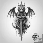 Tattoo sketch dragon with a sword, tattoo dra… – tattoo sketch (№1756371044_0, 28.08.2025 08:50) — tattoovalue.net