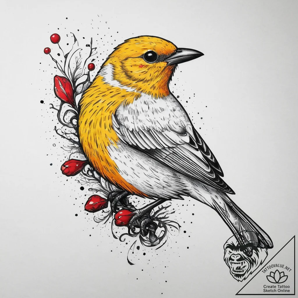 Tattoo sketch yellow warbler, tattoo flash sh... - tattoo sketch (№1756371843_0, 28.08.2025 09:04) — tattoovalue.net