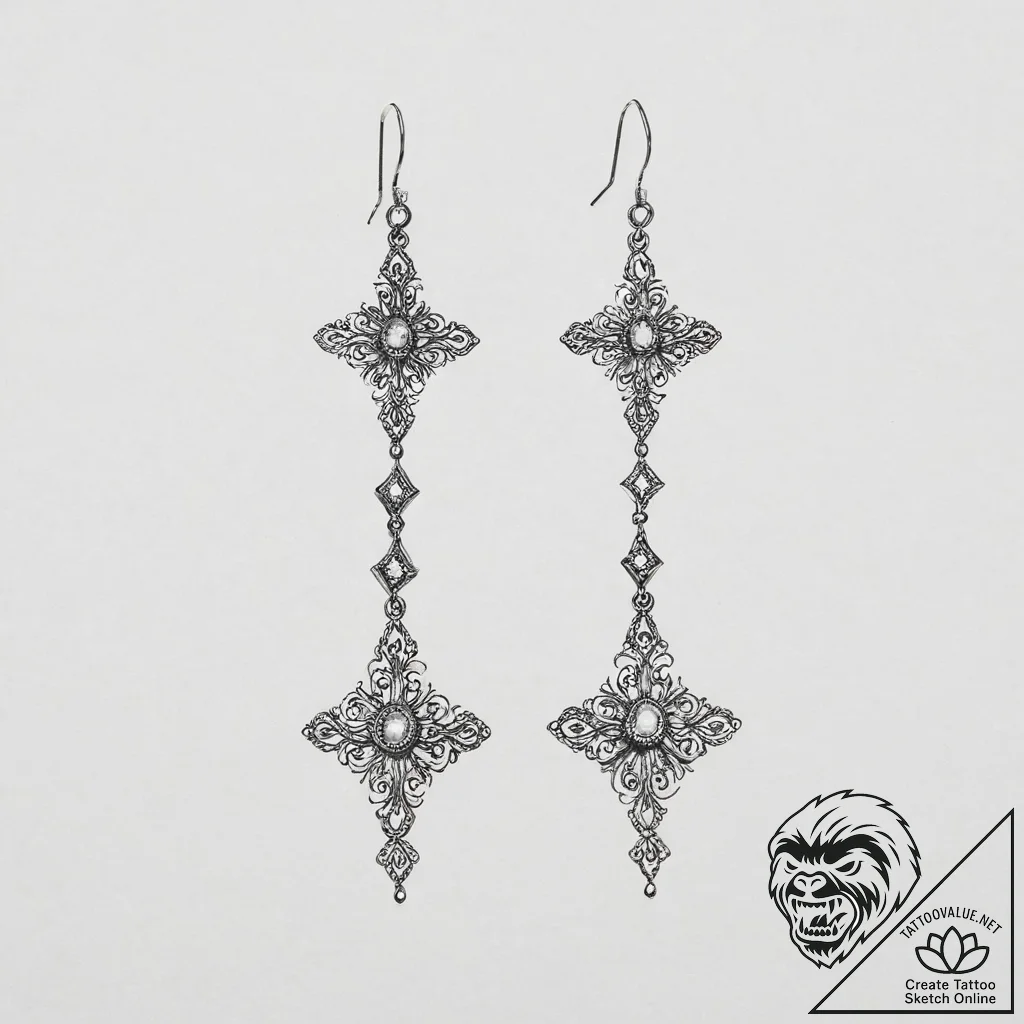 Tattoo sketch earrings with a gem, artistic t... - tattoo sketch (№1756372240_0, 28.08.2025 09:10) — tattoovalue.net
