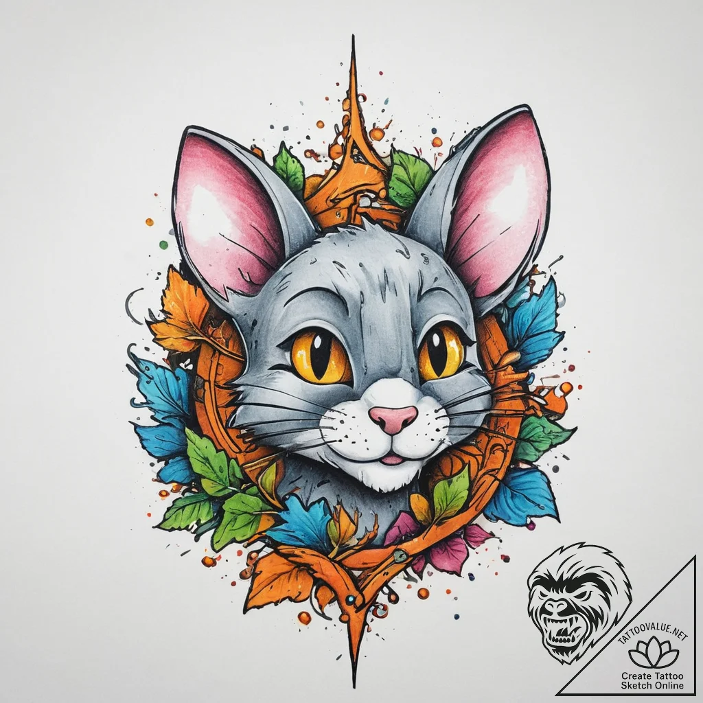 Tattoo sketch tom and jerry with a tree, tatt... - tattoo sketch (№1756372639_0, 28.08.2025 09:17) — tattoovalue.net