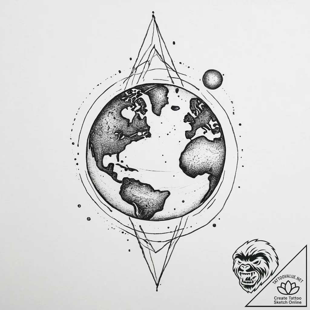 Tattoo sketch cosmic earth, tattoo drawing ou... - tattoo sketch (№1756372836_0, 28.08.2025 09:20) — tattoovalue.net