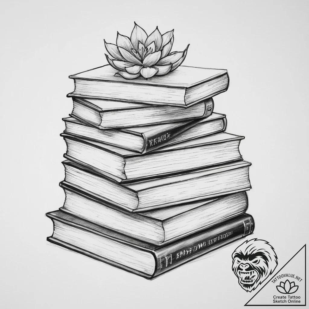 Tattoo sketch writer stack of books - tattoo sketch (№1756373231_0, 28.08.2025 09:27) — tattoovalue.net