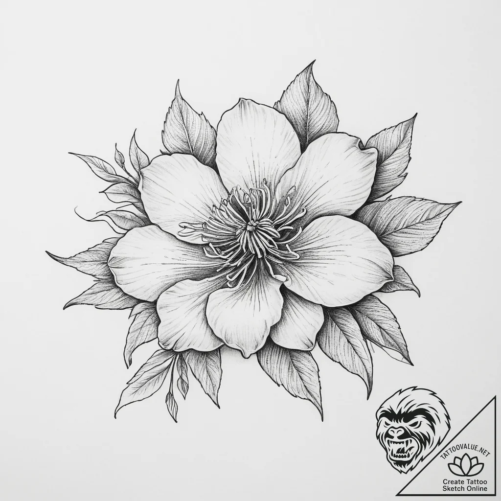 Tattoo sketch clematis flower, concept art fo... - tattoo sketch (№1756373829_0, 28.08.2025 09:37) — tattoovalue.net