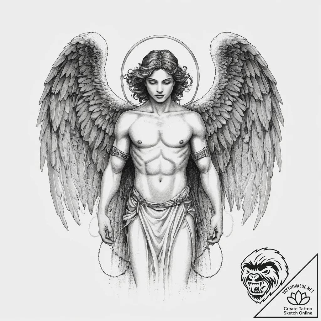 Tattoo sketch archangel gabriel, tattoo line... - tattoo sketch (№1756374626_0, 28.08.2025 09:50) — tattoovalue.net