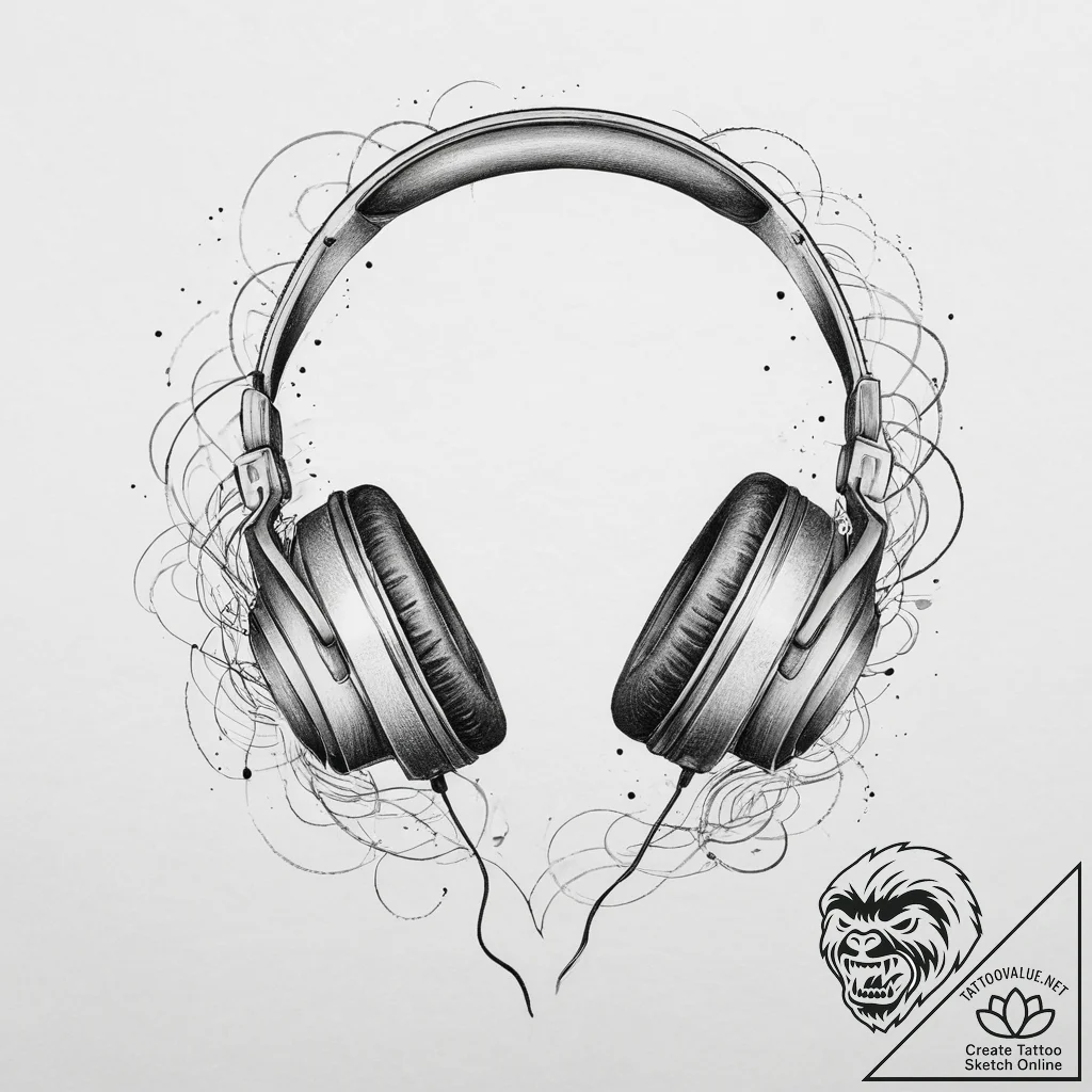 Tattoo sketch headphones with music, artistic... - tattoo sketch (№1756375220_0, 28.08.2025 10:00) — tattoovalue.net