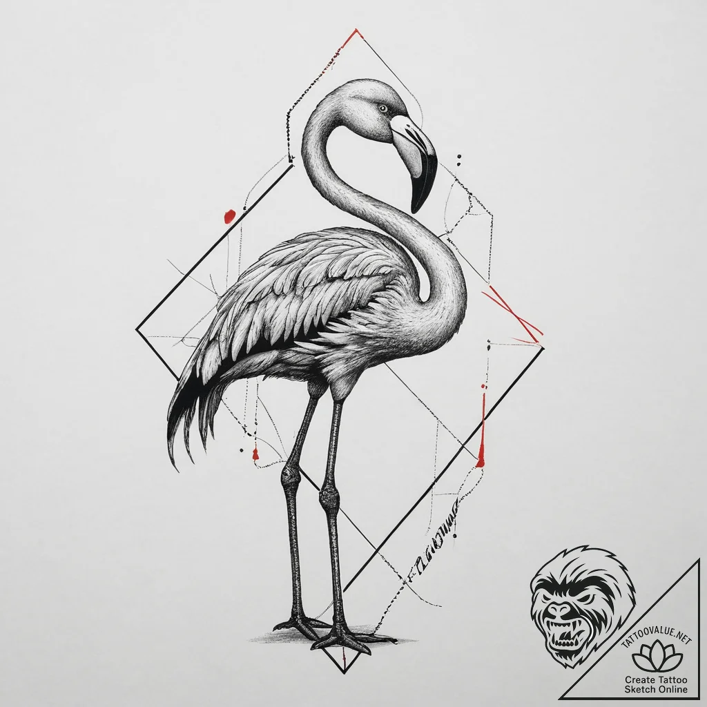 Tattoo sketch puns a flamingo that says "i'm... - tattoo sketch (№1756376619_0, 28.08.2025 10:23) — tattoovalue.net