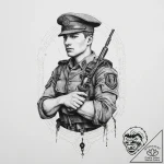 Tattoo sketch soldier with a lock, artistic t… – tattoo sketch (№1756377411_0, 28.08.2025 10:36) — tattoovalue.net