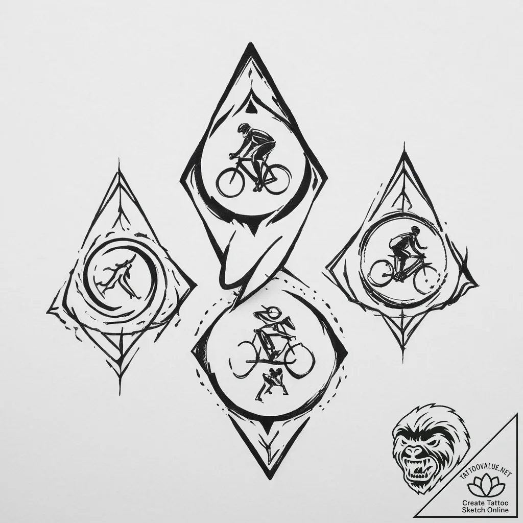 Tattoo sketch triathlon three symbols - tattoo sketch (№1756377607_0, 28.08.2025 10:40) — tattoovalue.net
