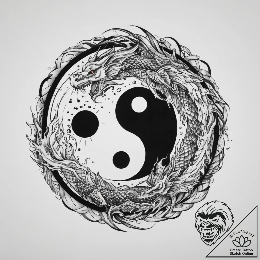 Tattoo sketch yin yang with dragon, artistic... - tattoo sketch (№1756377805_0, 28.08.2025 10:43) — tattoovalue.net