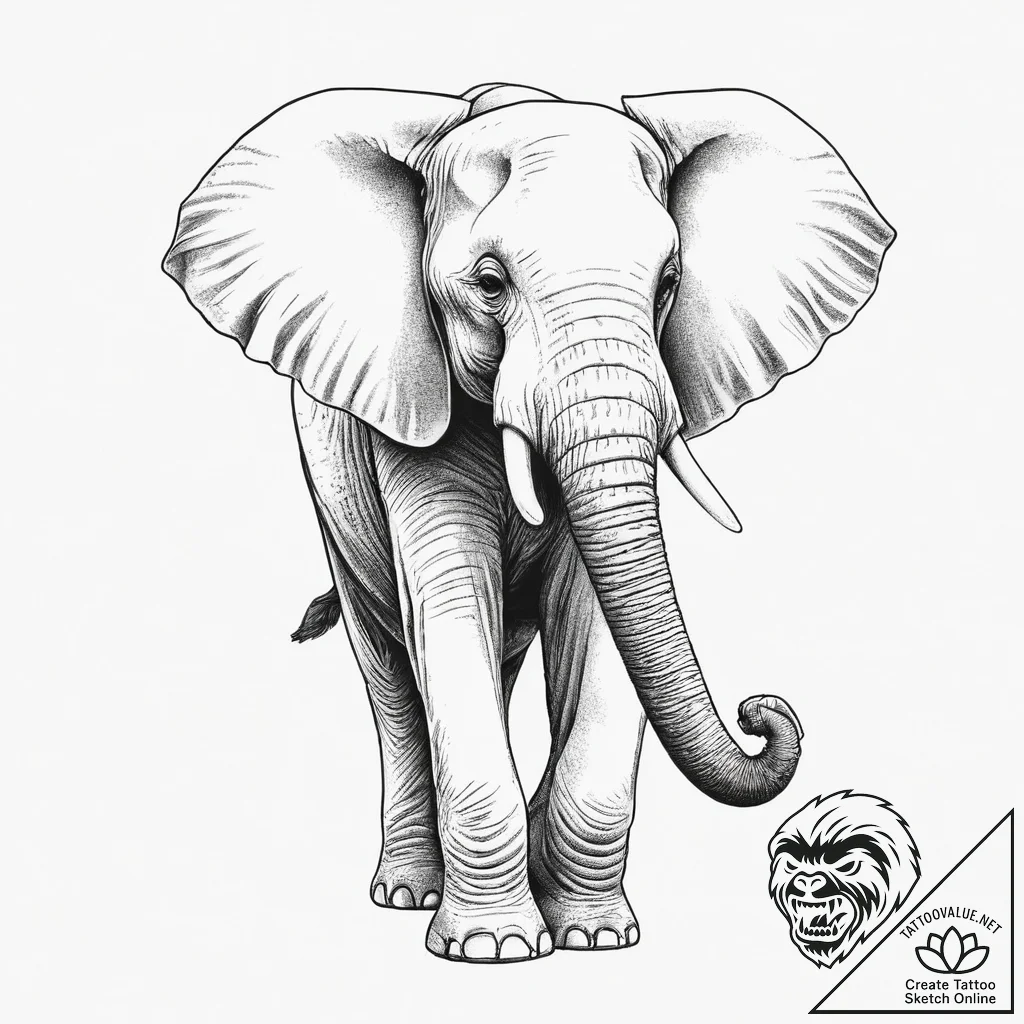 Tattoo sketch african elephant, concept art f... - tattoo sketch (№1756379603_0, 28.08.2025 11:13) — tattoovalue.net