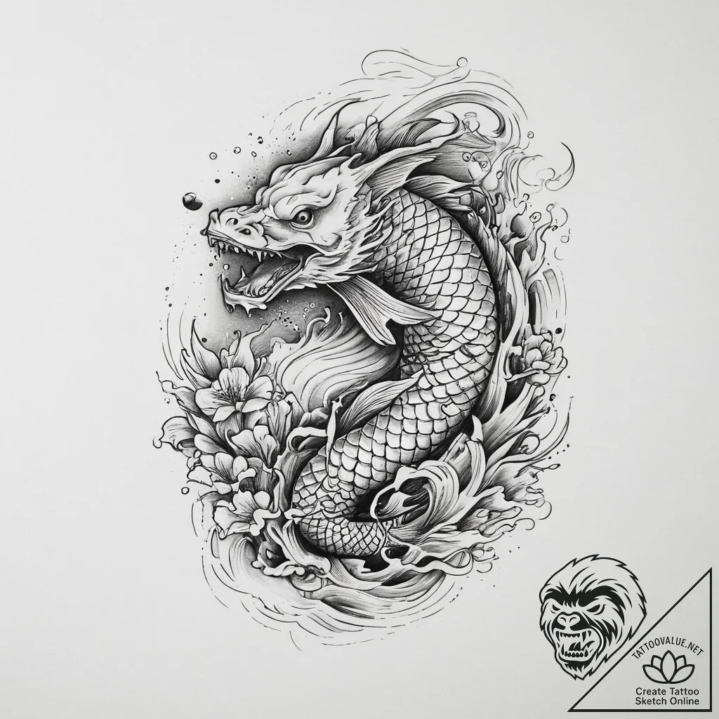 Tattoo sketch fishing a fish on a hook, tatto... - tattoo sketch (№1756384185_0, 28.08.2025 12:29) — tattoovalue.net