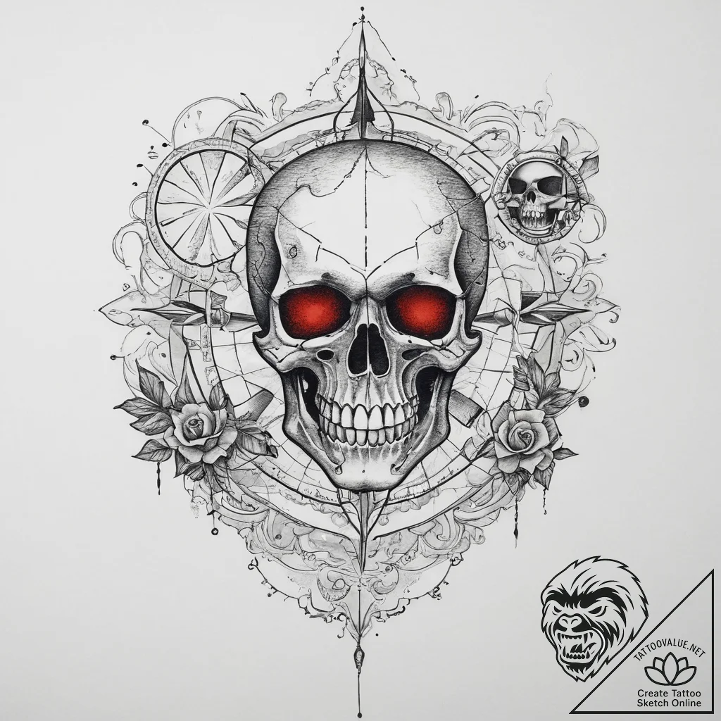 Tattoo sketch treasure map with skull, tattoo... - tattoo sketch (№1756384586_0, 28.08.2025 12:36) — tattoovalue.net