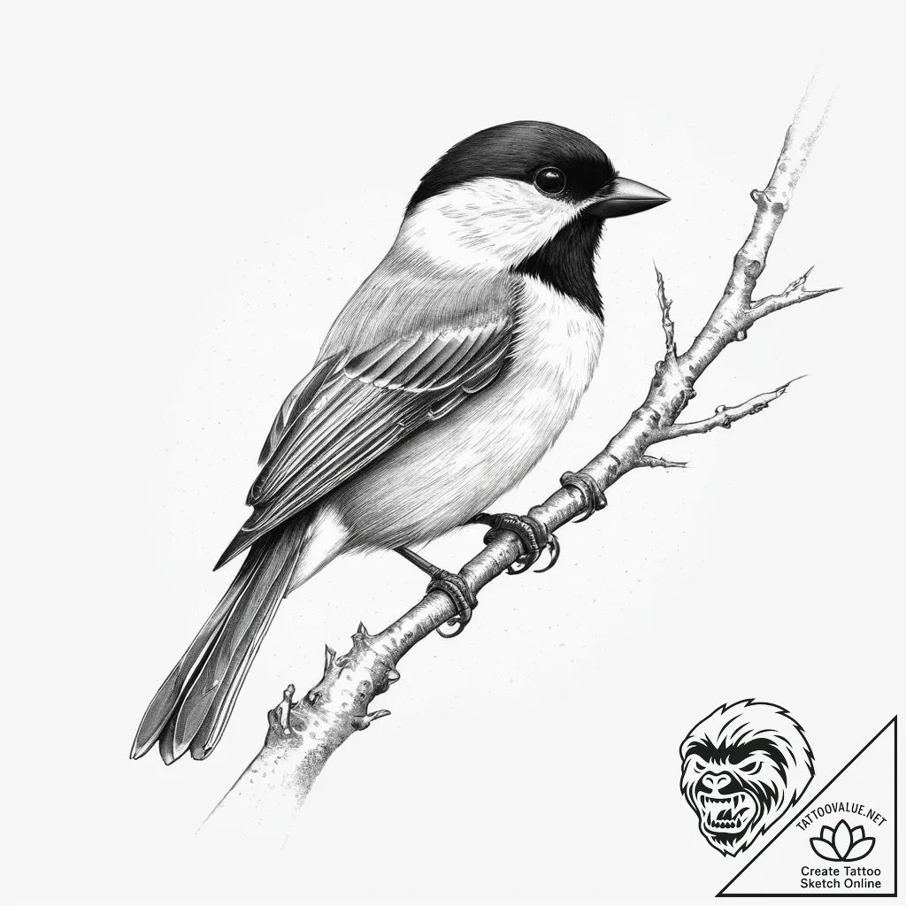 Tattoo sketch black-capped chickadee, tattoo... - tattoo sketch (№1756386178_0, 28.08.2025 13:02) — tattoovalue.net