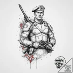Tattoo sketch soldier with a scroll, tattoo s… – tattoo sketch (№1756387572_0, 28.08.2025 13:26) — tattoovalue.net