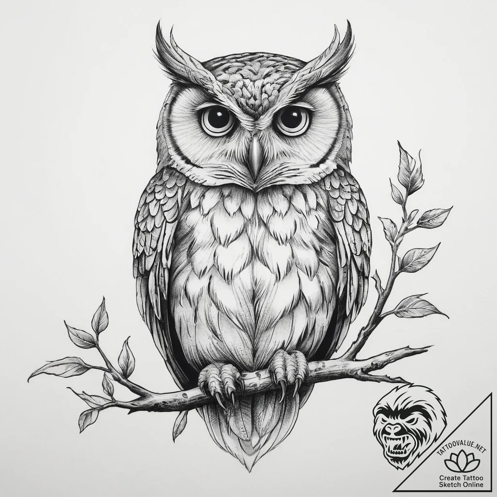 Tattoo sketch узор в виде совы на ветке, tatt... - tattoo sketch (№1756387774_0, 28.08.2025 13:29) — tattoovalue.net