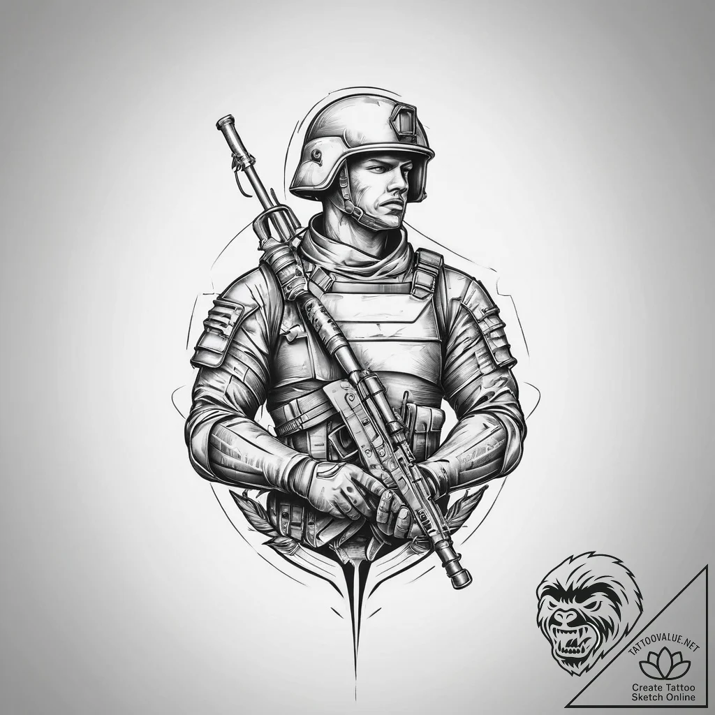 Tattoo sketch soldier with a key, tattoo draw... - tattoo sketch (№1756388763_0, 28.08.2025 13:46) — tattoovalue.net