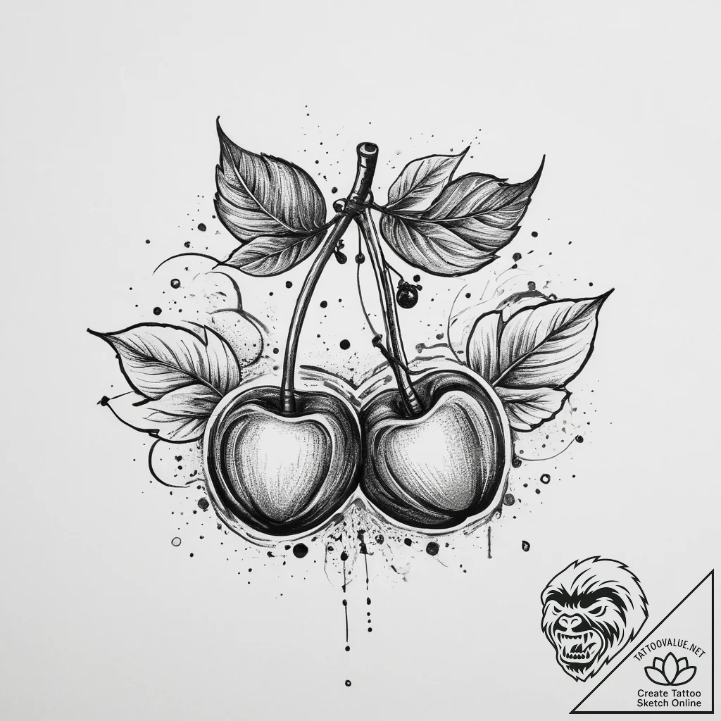 Tattoo sketch rockabilly cherry - tattoo sketch (№1756389363_0, 28.08.2025 13:56) — tattoovalue.net