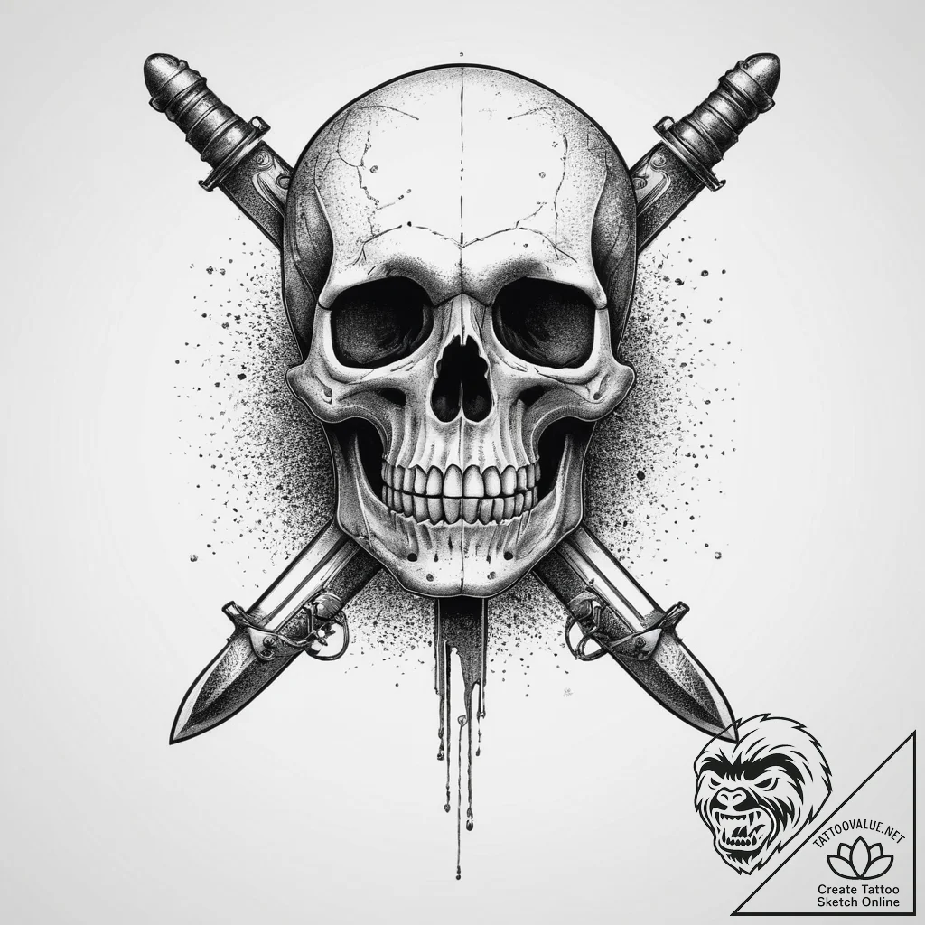 Tattoo sketch skull with a bayonet, tattoo fl... - tattoo sketch (№1756389763_0, 28.08.2025 14:02) — tattoovalue.net