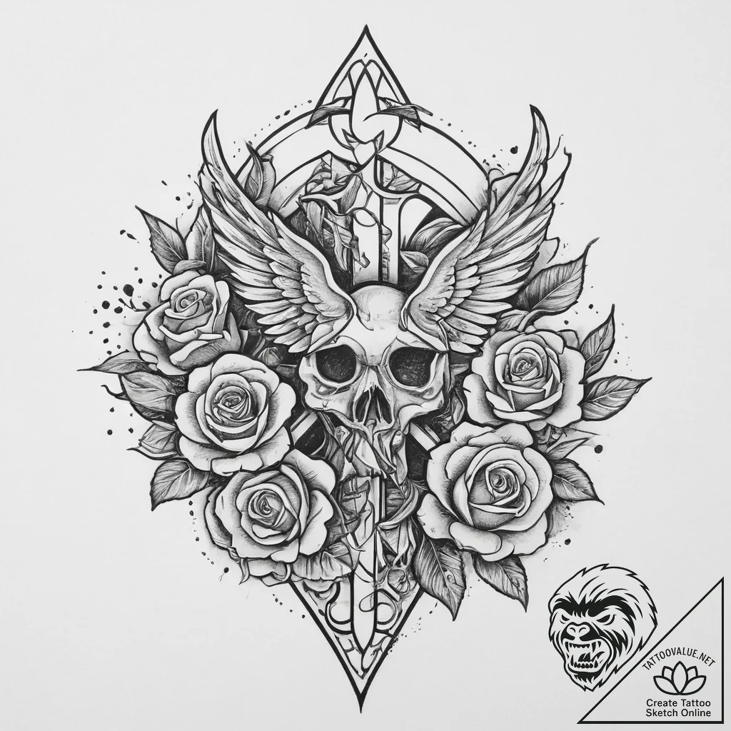 Tattoo sketch cross and dove, tattoo drawing... - tattoo sketch (№1756390155_0, 28.08.2025 14:09) — tattoovalue.net