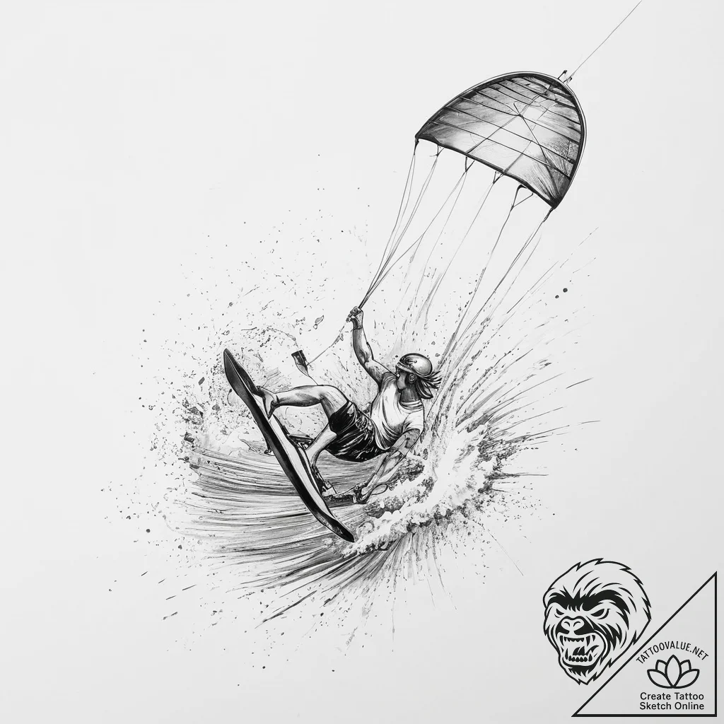 Tattoo sketch kitesurfing on water, tattoo dr... - tattoo sketch (№1756391551_0, 28.08.2025 14:32) — tattoovalue.net