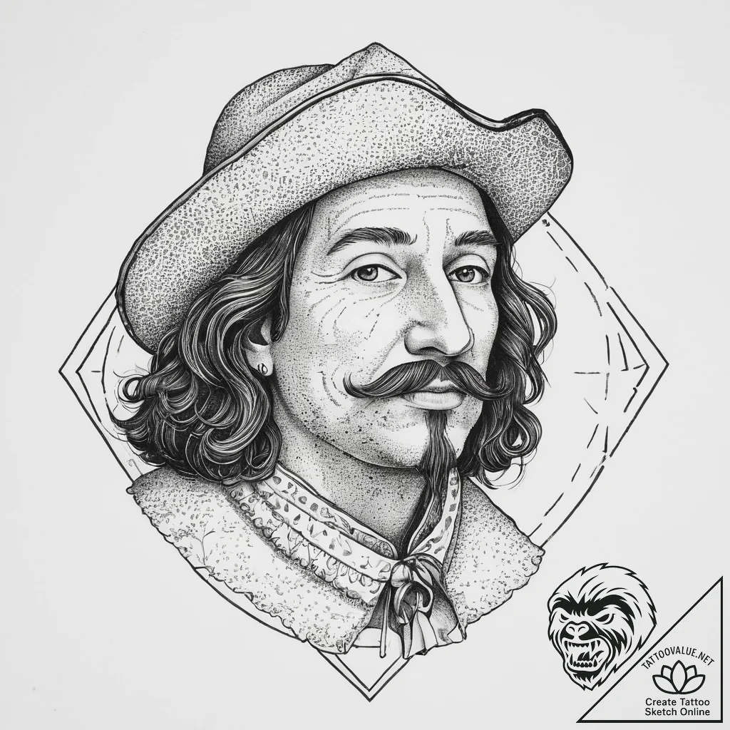 Tattoo sketch samuel de champlain with a map,... - tattoo sketch (№1756392972_0, 28.08.2025 14:56) — tattoovalue.net