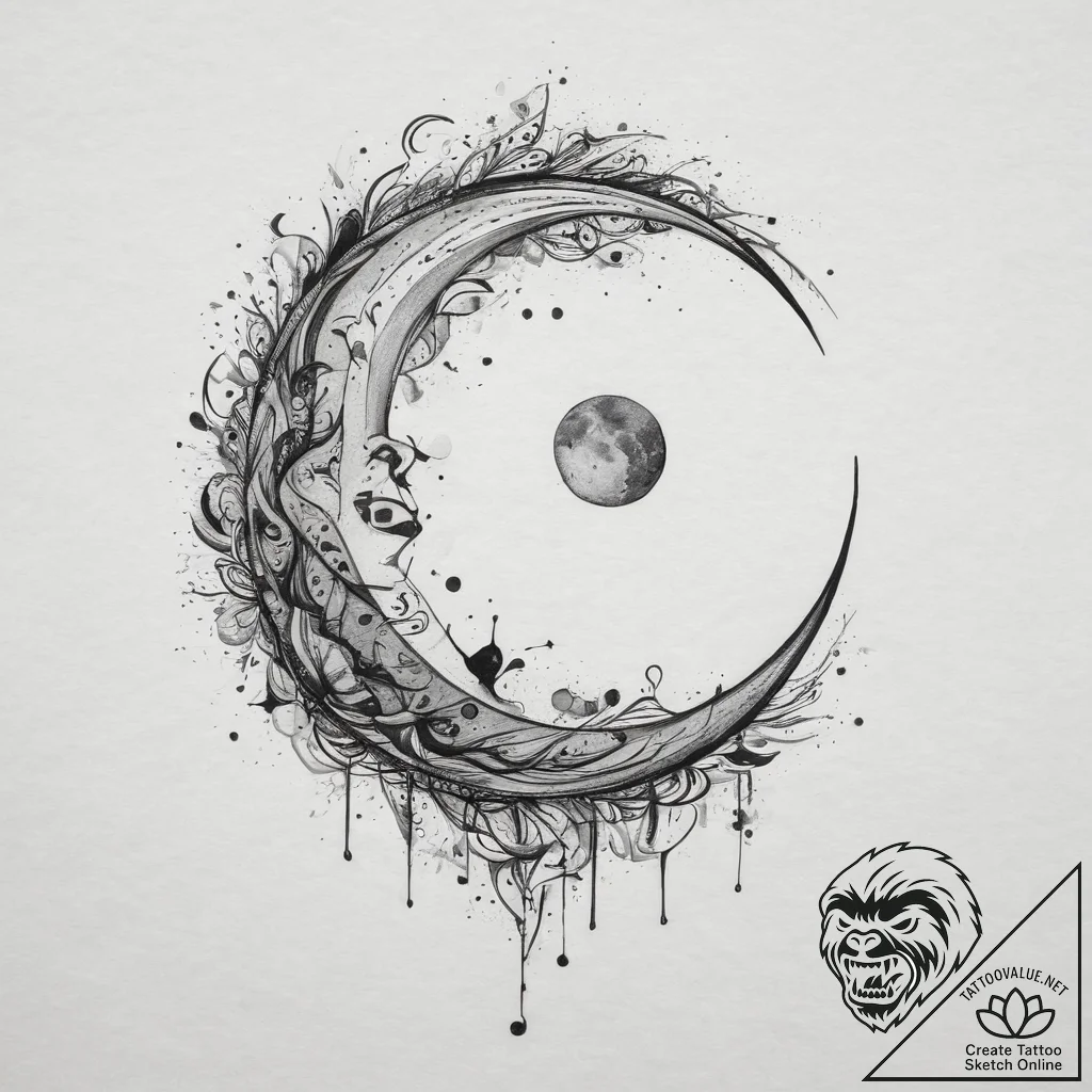 Tattoo sketch mystical moon, artistic tattoo... - tattoo sketch (№1756395777_0, 28.08.2025 15:42) — tattoovalue.net