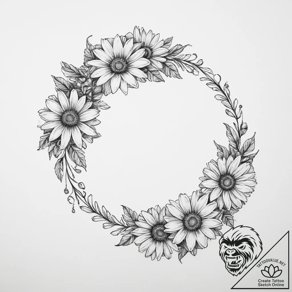 Tattoo sketch daisy chain - tattoo sketch (№1756396378_0, 28.08.2025 15:52) — tattoovalue.net