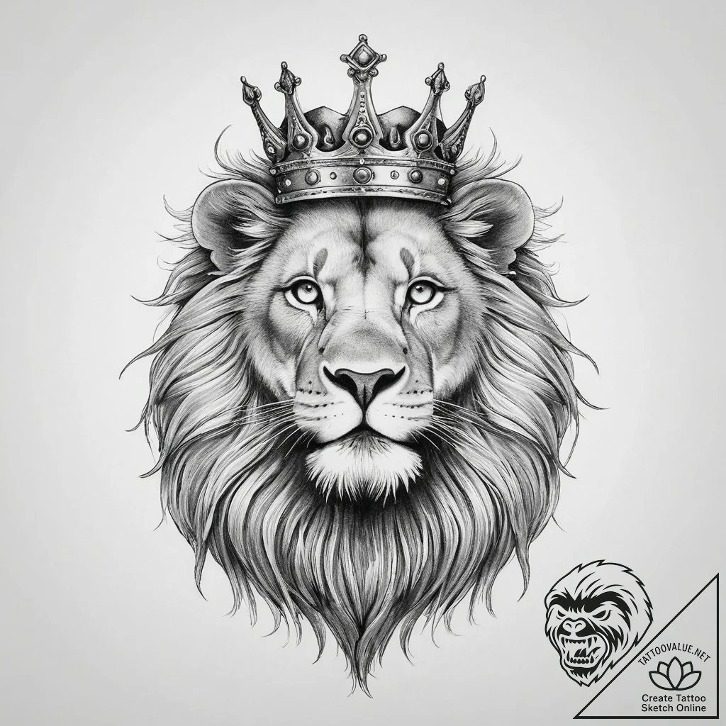 Tattoo sketch лев с короной - tattoo sketch (№1756397381_0, 28.08.2025 16:09) — tattoovalue.net