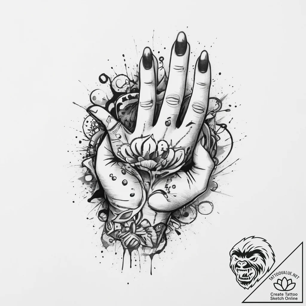 Tattoo sketch hands with a document, ink illu... - tattoo sketch (№1756397577_0, 28.08.2025 16:12) — tattoovalue.net