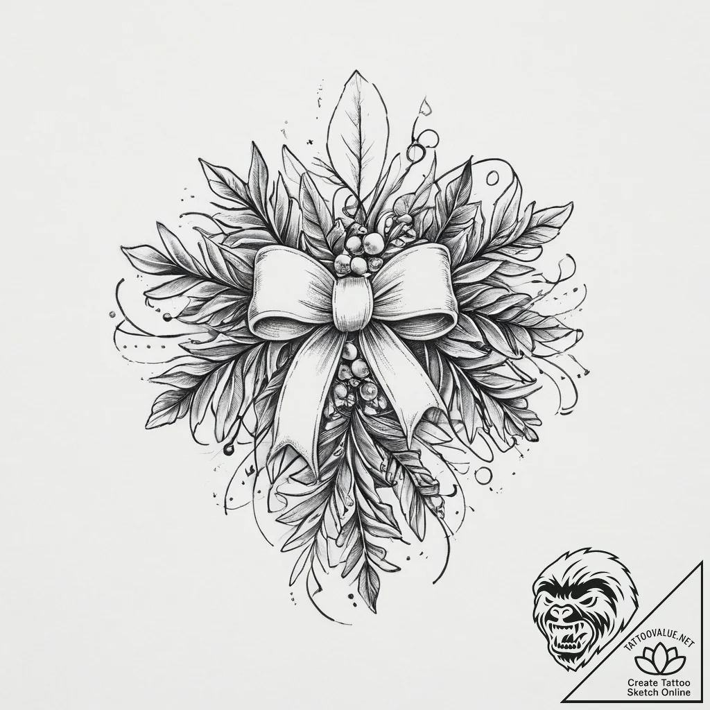 Tattoo sketch mistletoe with a bow, tattoo fl... - tattoo sketch (№1756399189_0, 28.08.2025 16:39) — tattoovalue.net