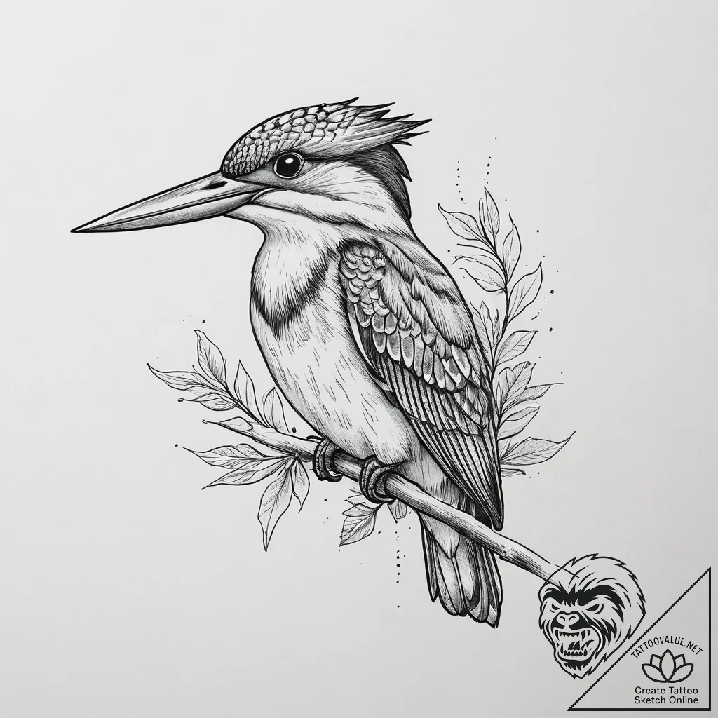 Tattoo sketch puns a kingfisher that says "i'... - tattoo sketch (№1756400604_0, 28.08.2025 17:03) — tattoovalue.net