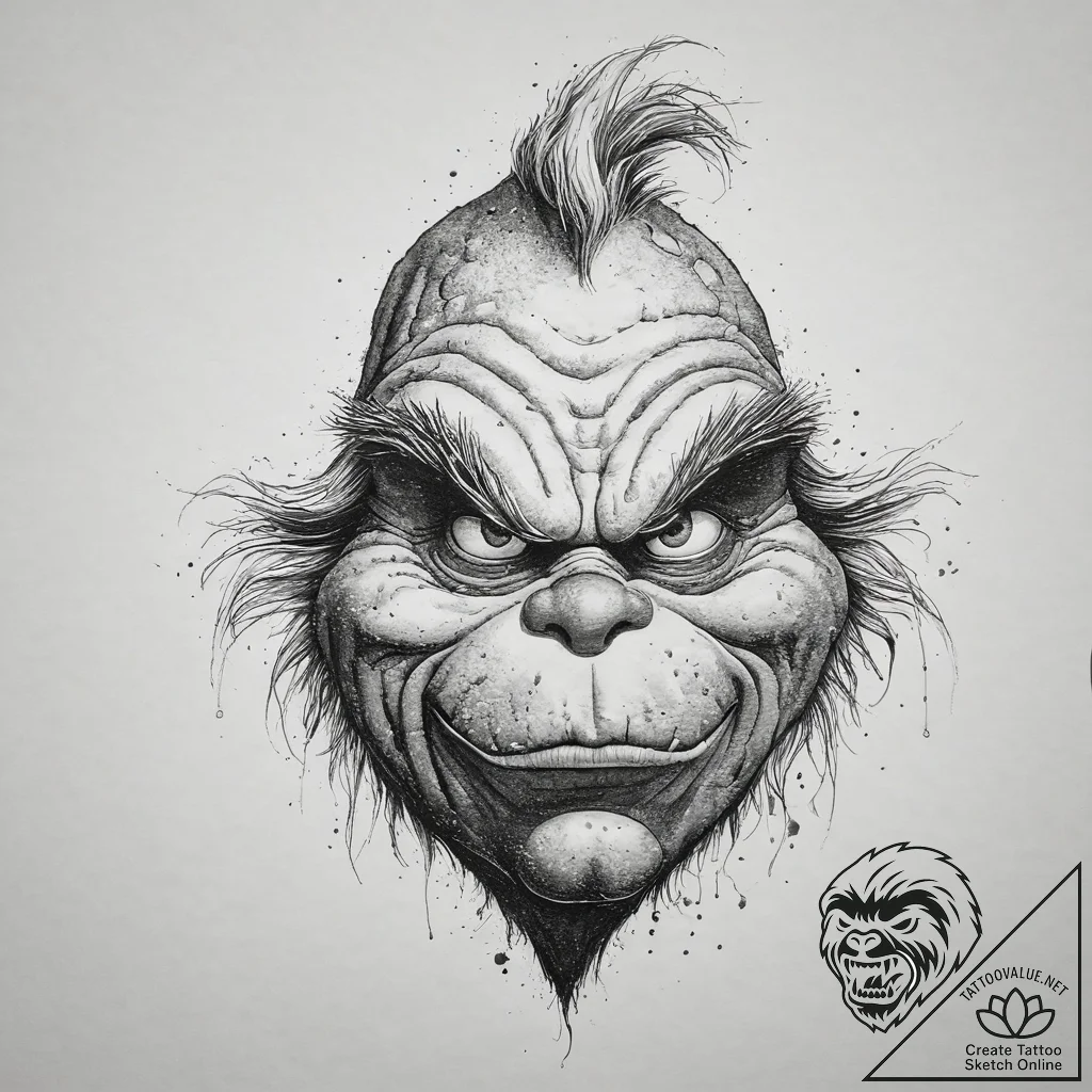 Tattoo sketch the grinch with a claw, tattoo... - tattoo sketch (№1756401207_0, 28.08.2025 17:13) — tattoovalue.net