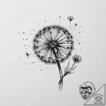 Tattoo sketch dandelion with seeds blowing aw… – tattoo sketch (№1756402207_0, 28.08.2025 17:30) — tattoovalue.net