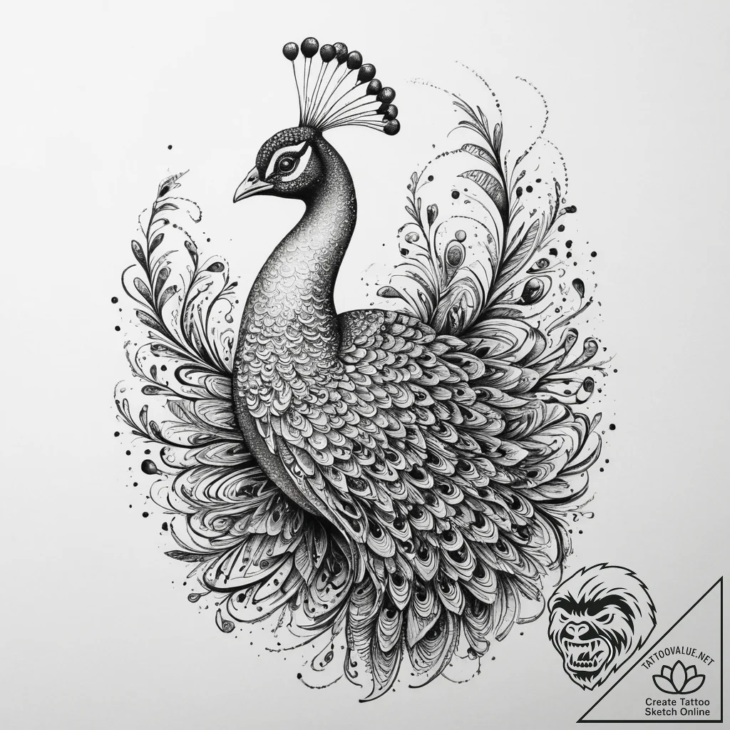 Tattoo sketch peacock tattoo, artistic tattoo... - tattoo sketch (№1756403805_0, 28.08.2025 17:56) — tattoovalue.net