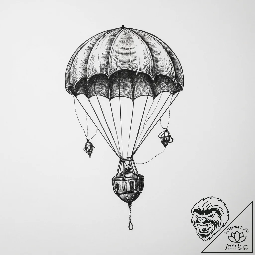 Tattoo sketch parachute with a grenade - tattoo sketch (№1756406216_0, 28.08.2025 18:36) — tattoovalue.net