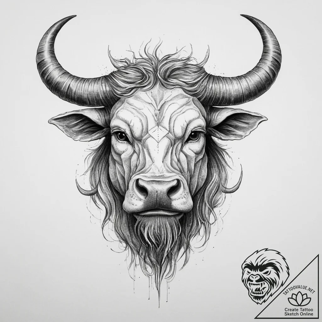 Tattoo sketch minotaur, ink illustration for... - tattoo sketch (№1756406415_0, 28.08.2025 18:40) — tattoovalue.net