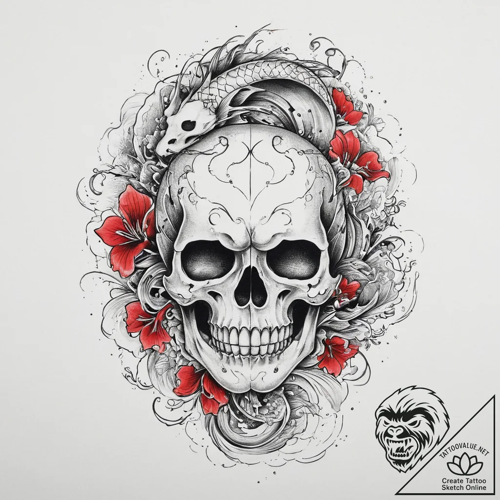 Tattoo sketch skull with smoke, tattoo drawin... - tattoo sketch (№1756407821_0, 28.08.2025 19:03) — tattoovalue.net
