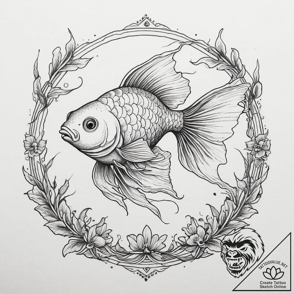 Tattoo sketch puns a goldfish that says "i'm... - tattoo sketch (№1756408416_0, 28.08.2025 19:13) — tattoovalue.net