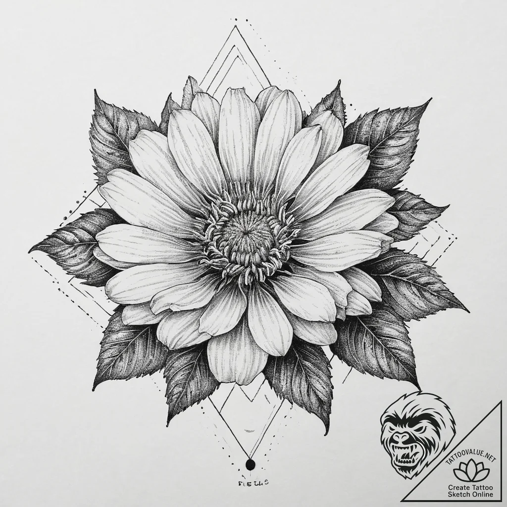 Tattoo sketch calendula, tattoo line art, on... - tattoo sketch (№1756411422_0, 28.08.2025 20:03) — tattoovalue.net