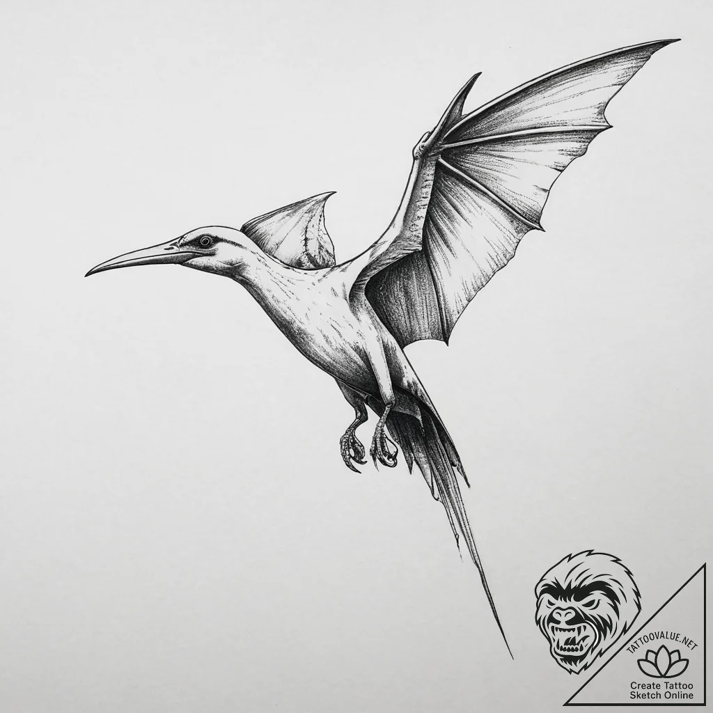 Tattoo sketch pterodactyl, tattoo drawing out... - tattoo sketch (№1756411622_0, 28.08.2025 20:07) — tattoovalue.net