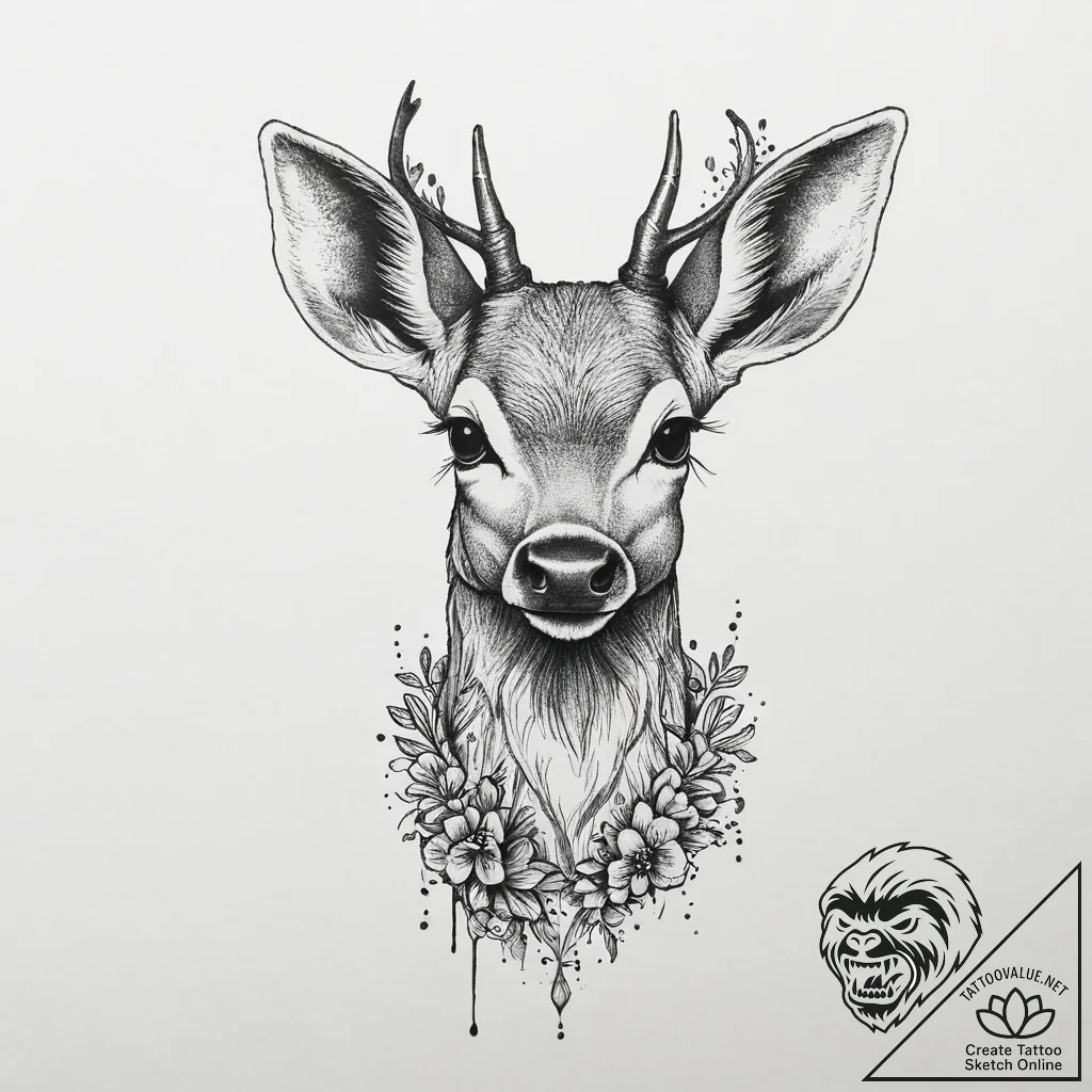 Tattoo sketch graceful fawn tattoo, ink illus... - tattoo sketch (№1756412619_0, 28.08.2025 20:23) — tattoovalue.net