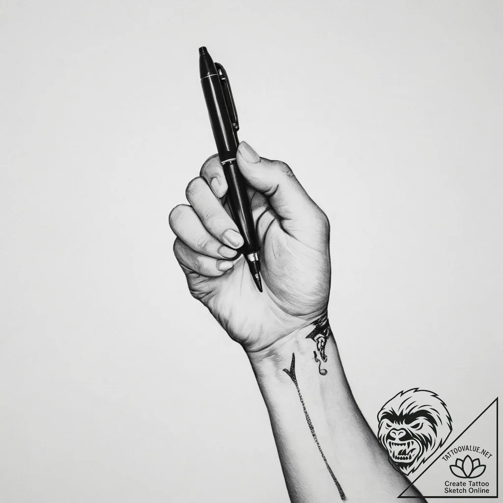 Tattoo sketch hands with a pen - tattoo sketch (№1756413019_0, 28.08.2025 20:30) — tattoovalue.net